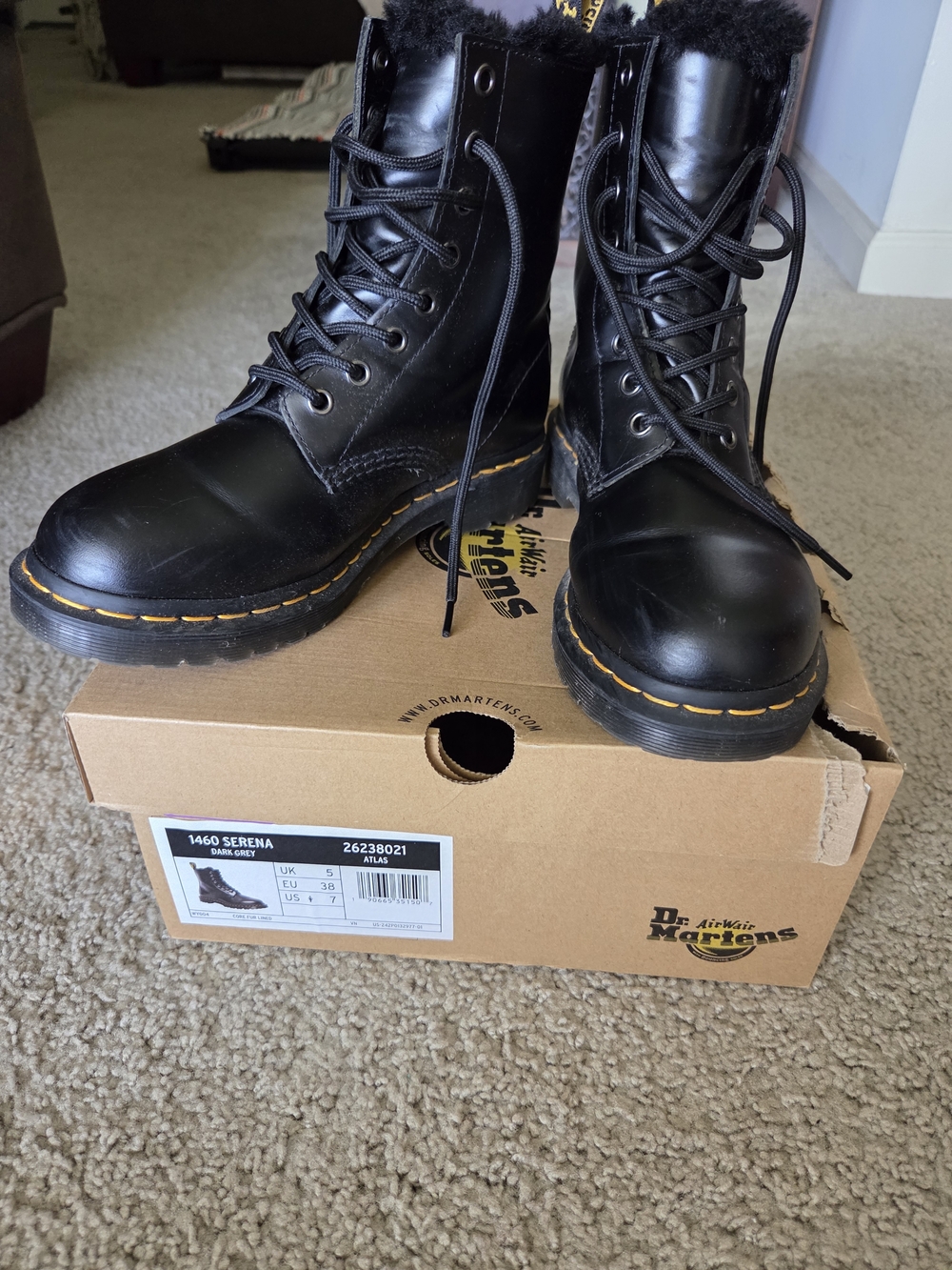 Dr. Martens 1460 Serena Black Leather Lace-Up Boots